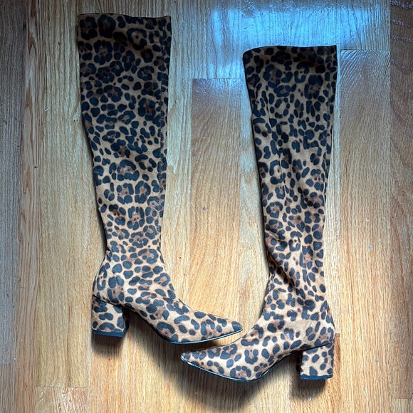 Vintage Leopard Cheetah Animal Print Knee High Boots - Picture 1 of 3